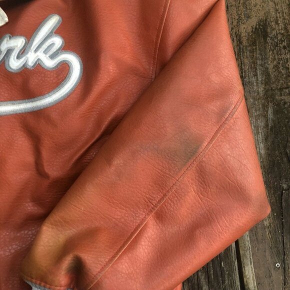 Vintage New York Orange Leather Athletic Jacket XL - Picture 2 of 5